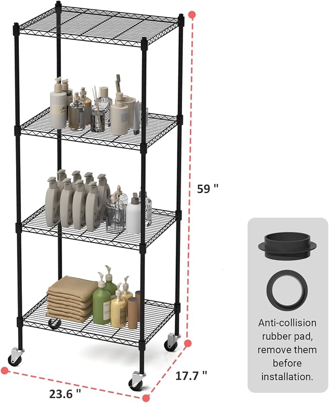 4 Tier Storage Shelves with Wheels, Heavy Duty Metal Garage Shelving Unit and - Image 3