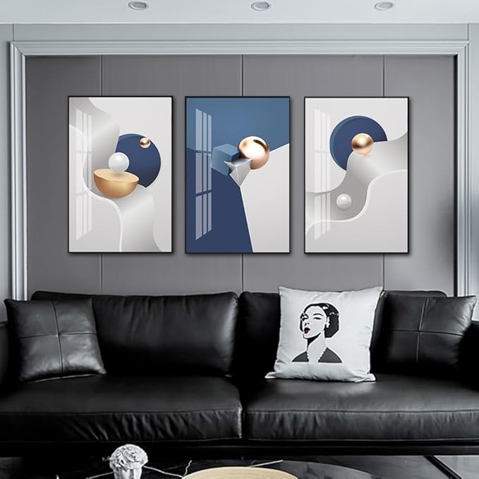QKF Large Blue Geometry Abstract Wall Art Bright Canvas Decorative Painting Now by QKF
