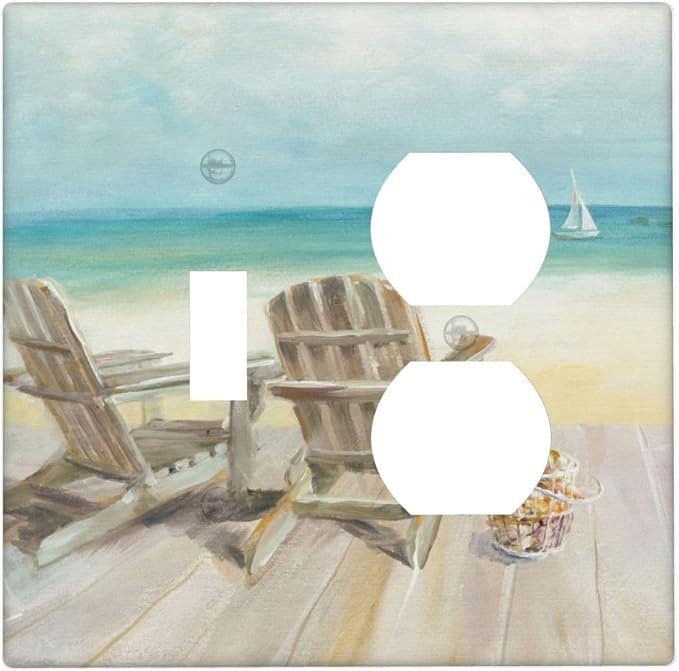 Decorative Light Switch Cover Plate Beach Chair Seascape Blue Ocean Modern by Spshian