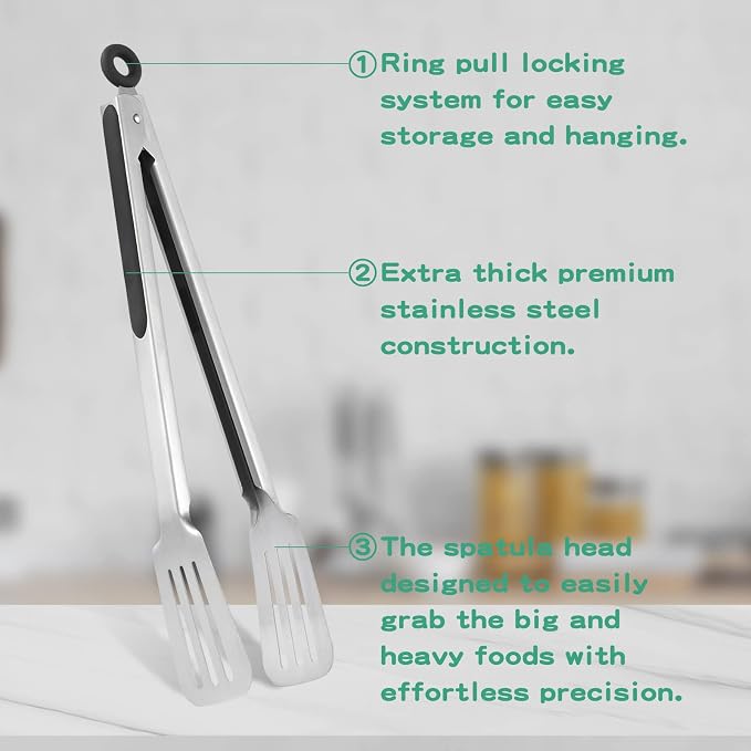 Metal Tongs for Cooking, Cooking and Flipping, Strong Grip for Ribs, Steak and - Image 6