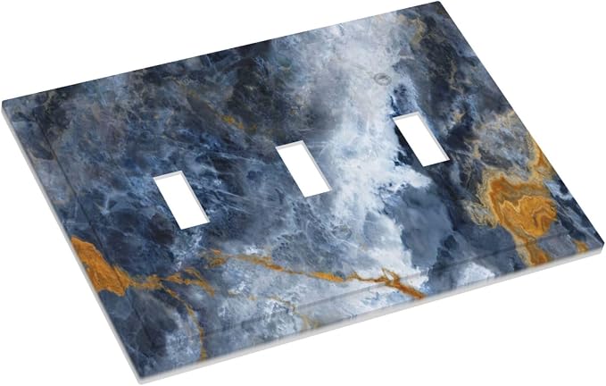Decorative Switch Plate Covers Gold Dark Blue Gilt Haze Marble 3 Gang Light - Image 3