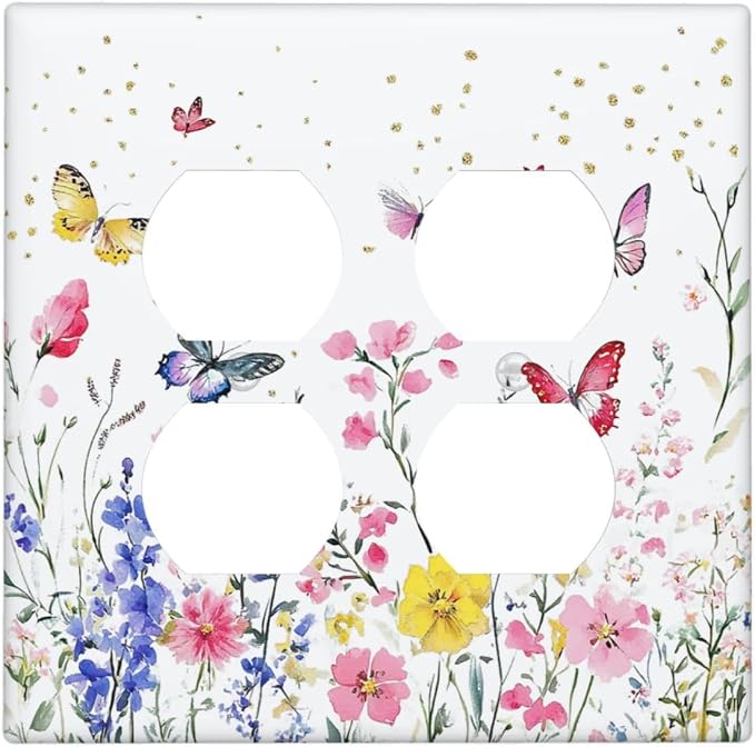 Outlet Covers Watercolor Floral Butterfly Colorful Wildflower 2 Gang Double by Unknown