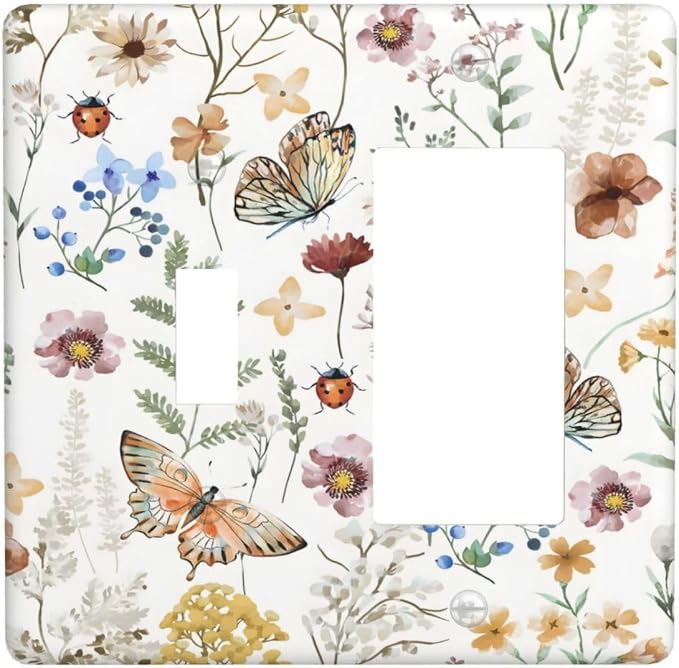Boho Multicolor Flower Butterfly Insect Floral Outlet Covers 1 Toggle 1 Rocker by Unknown