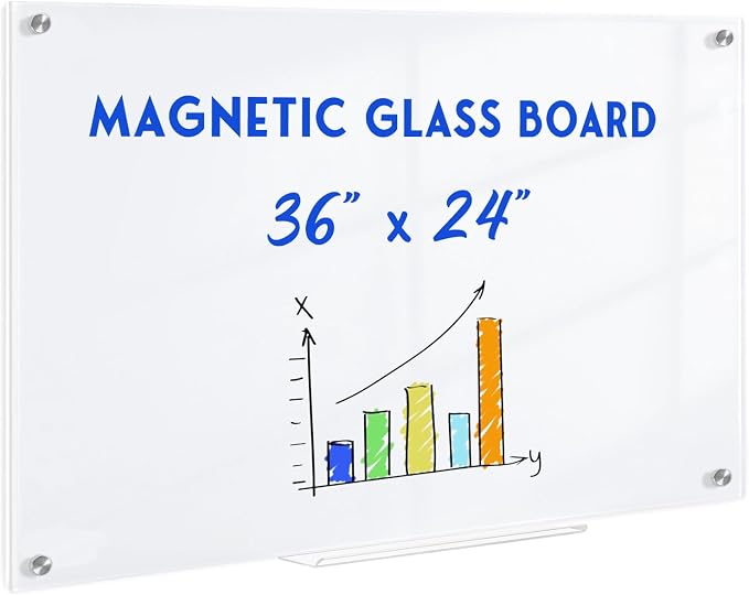 Magnetic Glass Whiteboard, Large Frameless White Board by QUEENLINK