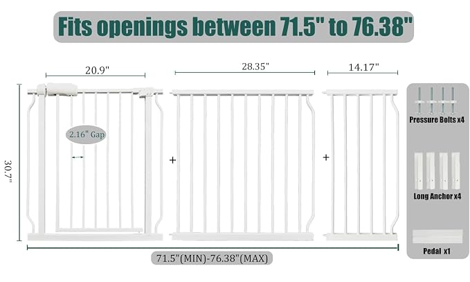 71.5-76.3 Inch Extra Wide Baby Gate, Heavy-Duty Metal Safety Gate - Image 2