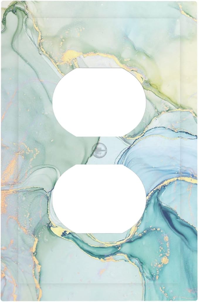 Outlet Covers Teal Gold Marbling Turquoise 1 Gang Duplex Wall Plate Decorative by Everyswitchisastoryswitch