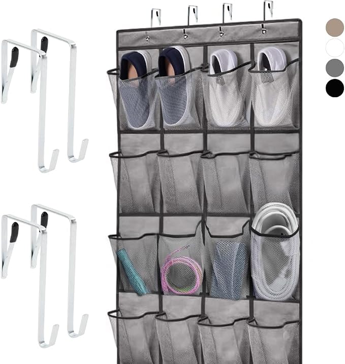 HOME GENIE Over the Door Hanging Shoe Organizer, 24 Breathable Mesh Pockets by HomeGenie