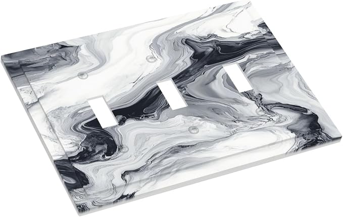 Abstract Marble Ink Texture Grey Marble Print Decorative Switch Plates 3 Gang - Image 3