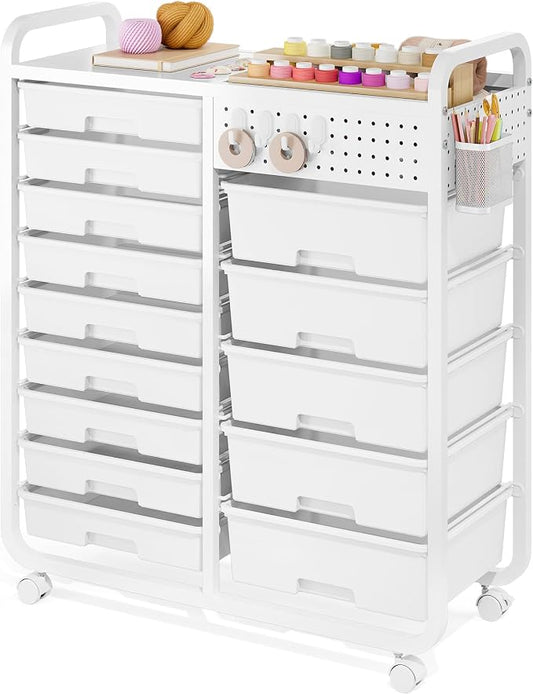 Rolling Storage Cart with 14 Drawers, Storage Organizer Cart with Tabletop and by APEXCHASER