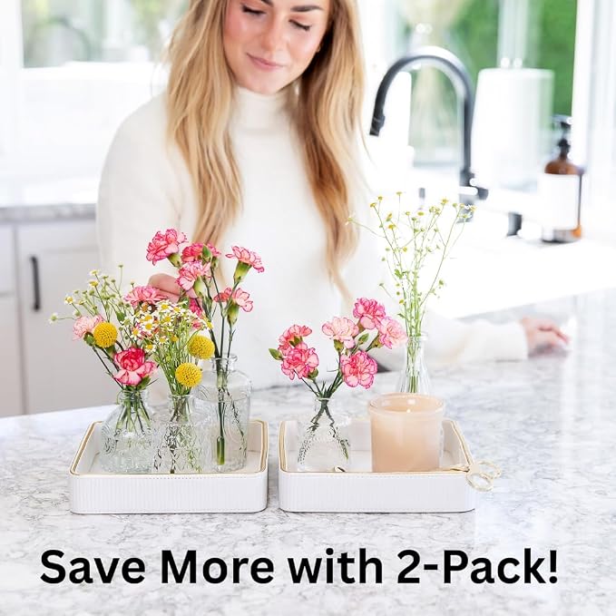 2 Pack White Catch All Trays for Jewelry| Small Leather Valet Tray| Key Bowl - Image 5