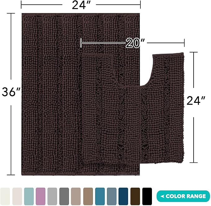 Turquoize Chenille Bathroom Rugs Set Non-Slip Bath Mats - Image 2