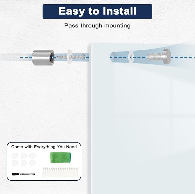 Magnetic Glass Whiteboard, Frameless White Board - Image 5