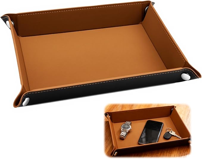 PU Leather Jewelry Valet Tray for Women and Men, Premium Catchall Tray for Keys - Image 7