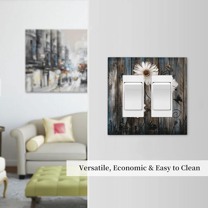 Rustic Wood Background Floral Butterfly Daisy Decorative Outlet Covers 2 Gang - Image 7