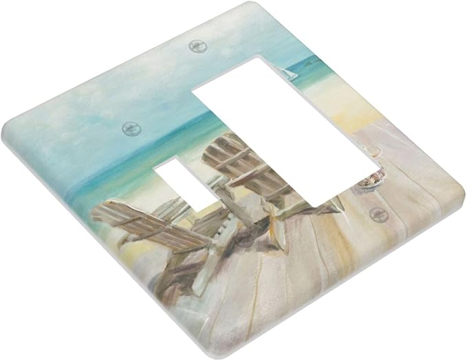 Light Switch Cover Beach Beach Chair Seascape Blue Ocean 2 Gang Toggle Rocker - Image 3