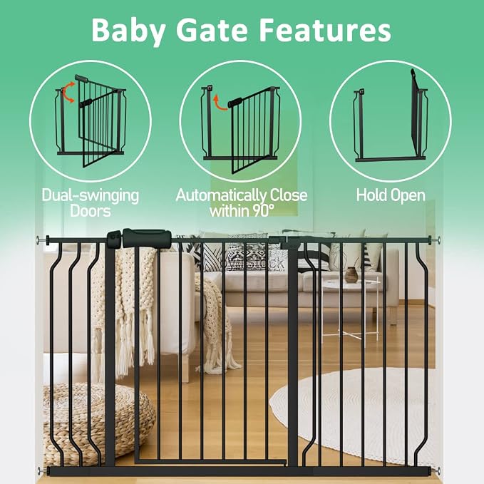 ALLAIBB Extra Wide Pressure Mounted Baby Gate Walk Through Child Kids Safety - Image 4