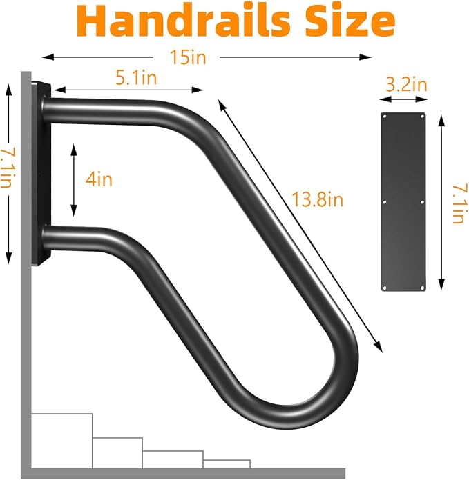 Handrails Wall Mount Stair Safety Handle Non-Slip Step Metal U-Shape Grab Yard - Image 2