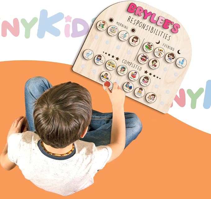 Wooden Chore Chart for Kids Visual Schedule, Routine Chart for Kids, Morning - Image 2