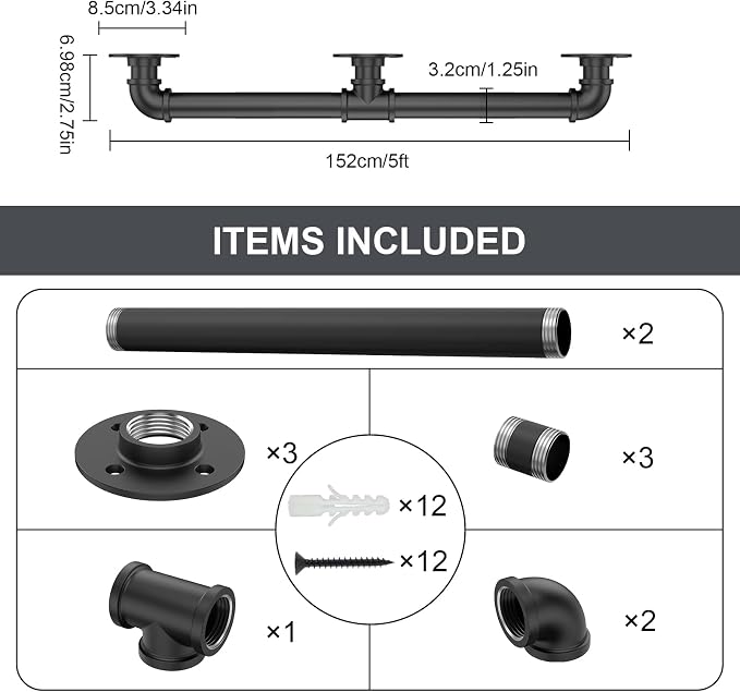 5FT Industrial Stair Railing Wall Mount Staircase Handrail φ1.3 Pipe Hand Rail - Image 5