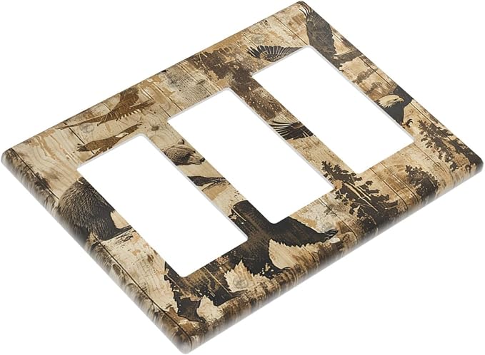 Light Switch Covers Vintage Cabin Wildlife Animal Bear Eagle Forest 3 Gang - Image 3