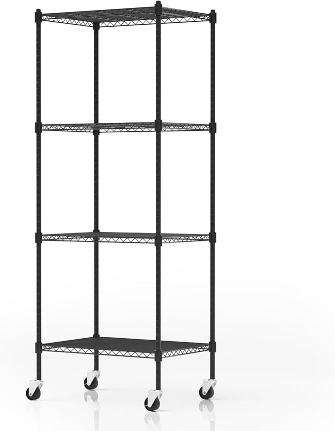 4 Tier Storage Shelves with Wheels, Heavy Duty Metal Garage Shelving Unit and by FUXRYTH