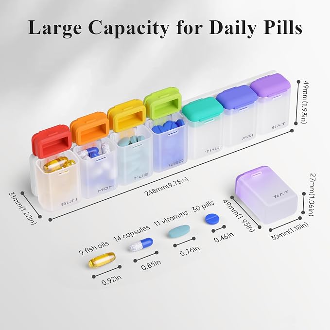 Weekly Pill Organizer Magnetic, Removable Pill Box 7 Day 1 Time a Day, Large - Image 3