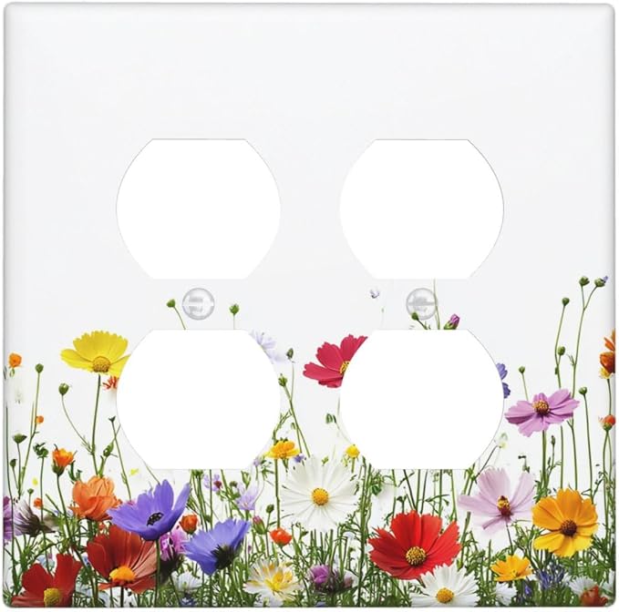 Outlet Covers Colorful Wildflowers Plant Floral Daisy 2 Gang Double Duplex by Unknown
