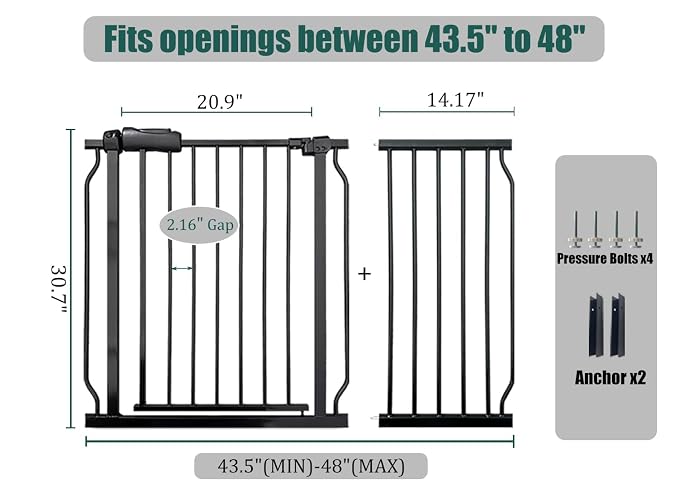 43.5-48 Inch Extra Wide Baby & Dog Gate, Pressure Mounted No Drill, Indoor - Image 2