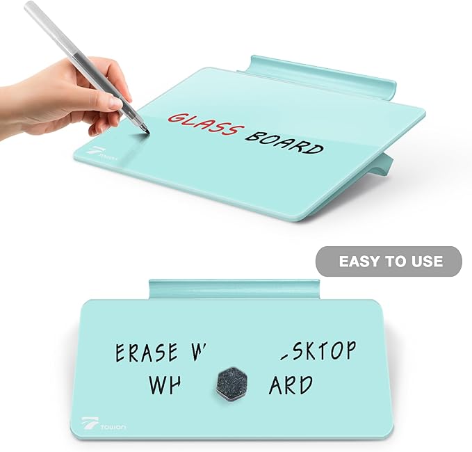 Aqua Blue Mini Desktop Pure Glass Whiteboard, Small Slope Slick Desk Whiteboard - Field & Grace