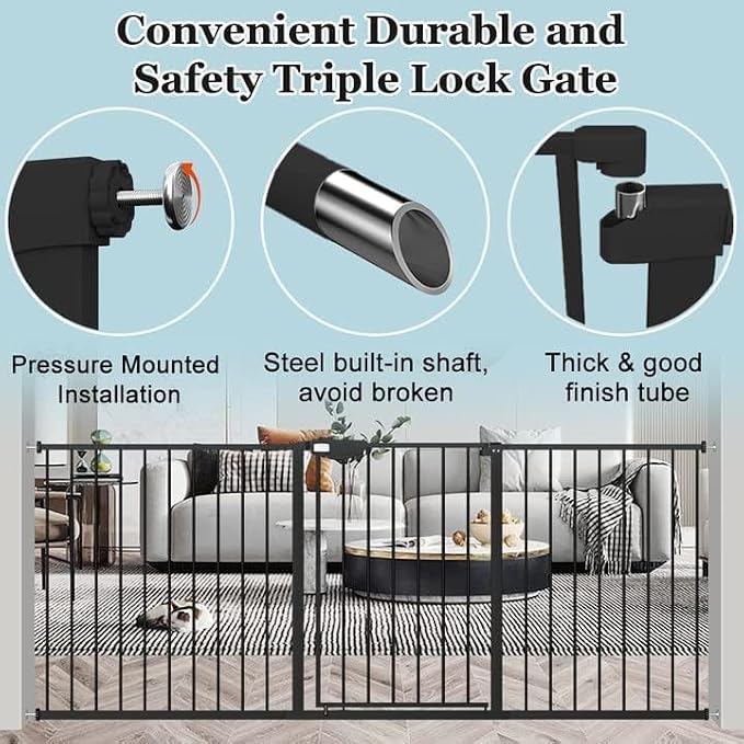 WAOWAO Triple Lock 49.21-66.54" Baby Gate Extra Wide Pressure Mounted Walk - Image 6