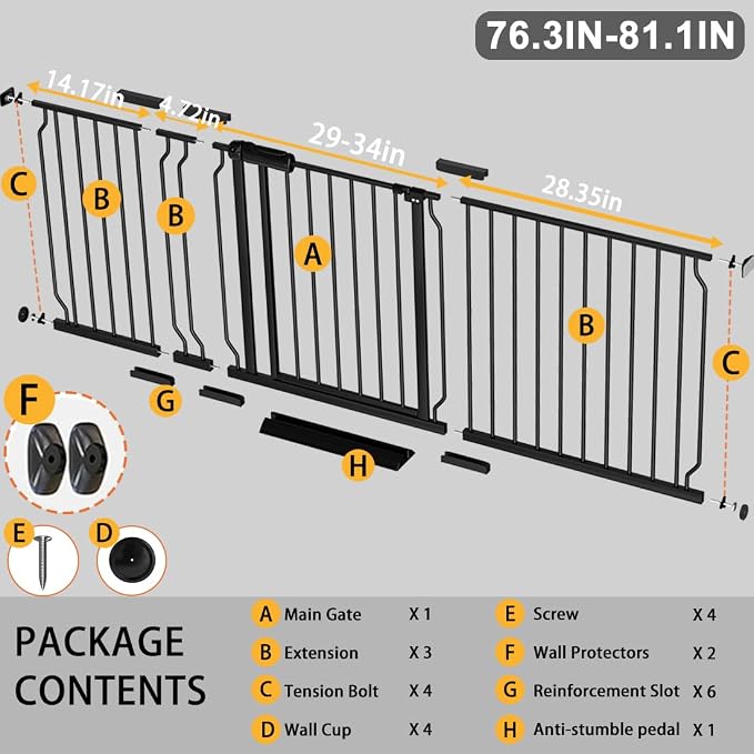 Fairy Baby Extra Wide Baby Gate 76.3-81.1 Inch Wide, Walk Through Pressure - Image 2