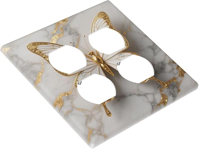 Gold Marble Shine Butterfly Abstract Modern Print Outlet Covers 2 Gang Double - Image 3