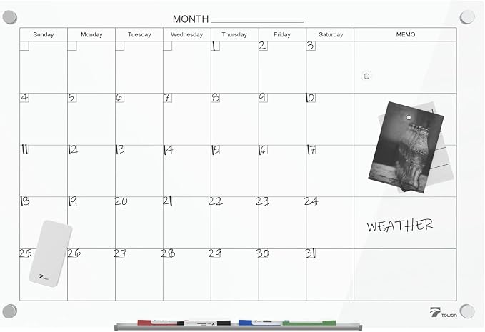 TOWON 47 x 35 Inch Large Glass Dry Erase Board, Magnetic Whiteboard Calendar - Image 6