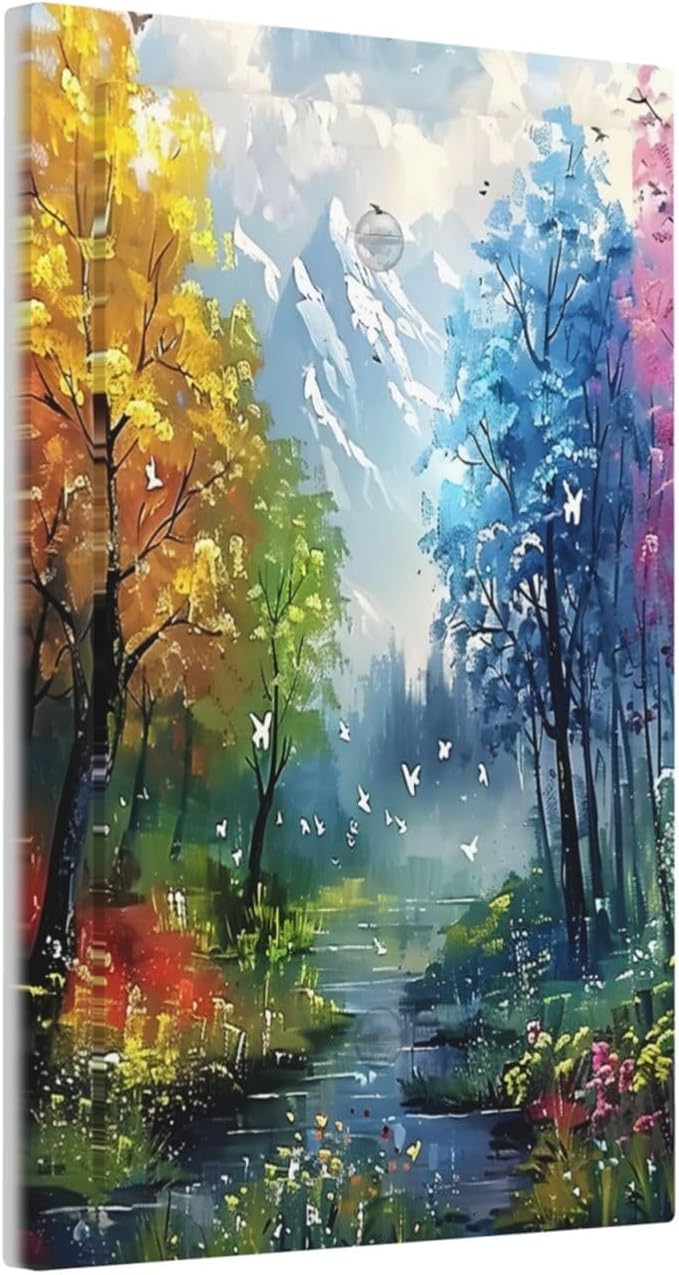 Colorful Forest Snow Mountain River Oil Painting Style Light Switch Cover Plate - Image 2