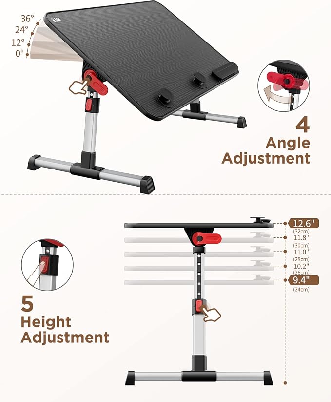 SAIJI Laptop Bed Tray Table, Adjustable Home Office Standing Desk Portable - Image 4