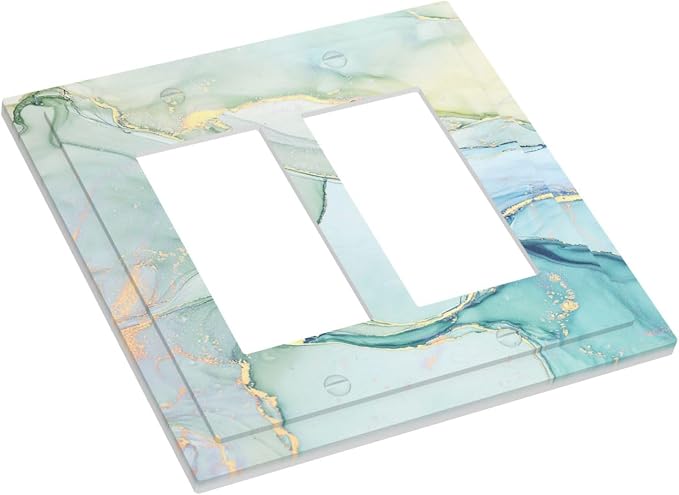 Decorative Outlet Covers Teal Gold Marbling Turquoise 2 Gang Double GFCI Rocker - Image 3