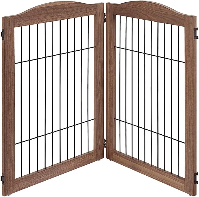 unipaws 44" Wide Dog Gate and Extension Kit, Free Standing Pet Gate, Wooden Dog by unipaws