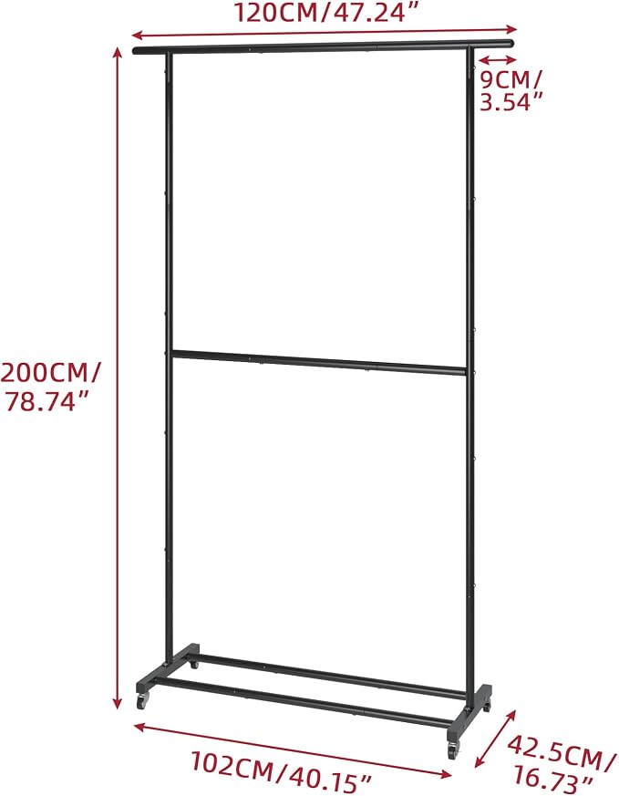 Sywhitta Double Rod Clothing Garment Rack, Rolling Clothes Organizer on Wheels - Image 4