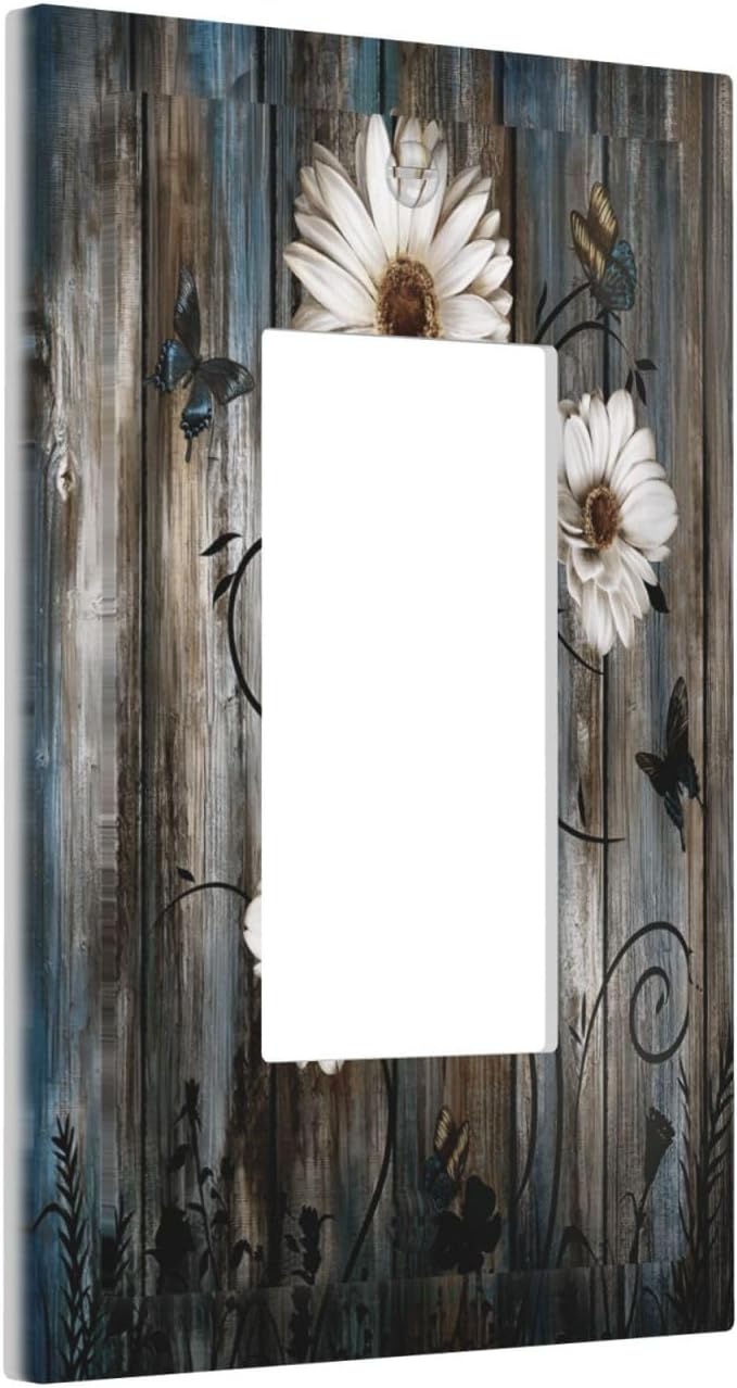 Rustic Wood Background Floral Butterfly Daisy Decorative Outlet Covers 1 Gang - Image 2