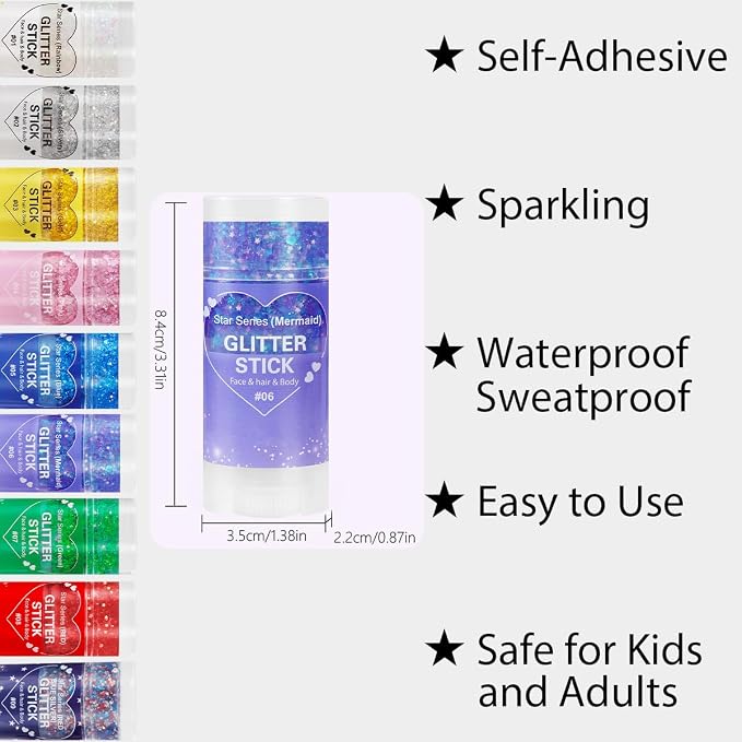 Mysense Purple Body Glitter Stick, Mardi Gras Accessories, Sparkling Face Hair - Image 2