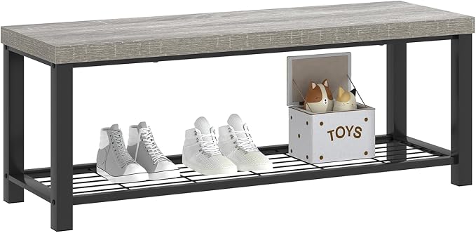 FOLUBAN Entryway Bench, Vintage Wood and Metal Storage Bench - Image 8
