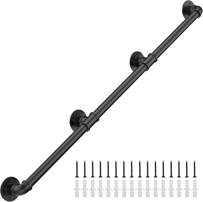 11.4FT Industrial Stair Railing Wall Mount Staircase Handrail φ1.3 Pipe Hand by Groking