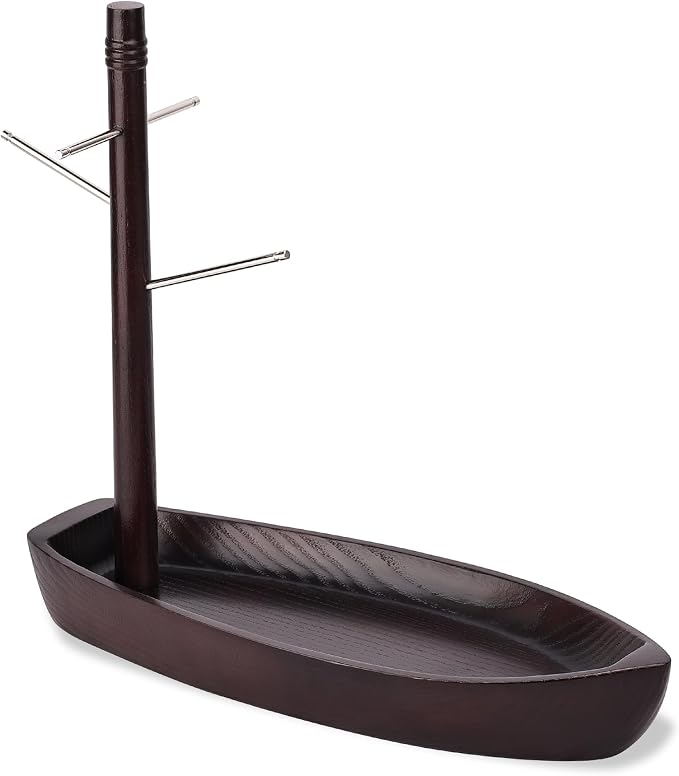 Entryway Key Holder Stand, 4 Metal Key Hooks and Storage Tray, Ash Solid Wood - Image 5