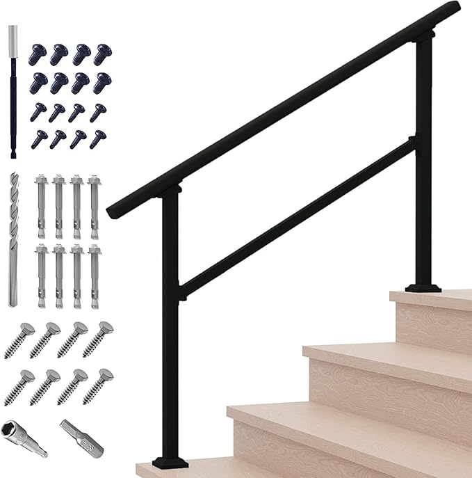 Handrails for Outdoor Steps, 1-4 Step Stair Handrail & Indoor Stair Railing by MettyMetal
