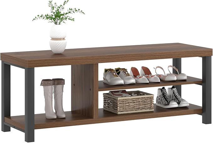 FOLUBAN Entryway Bench, Modern Wood Shoe Bench - Image 8