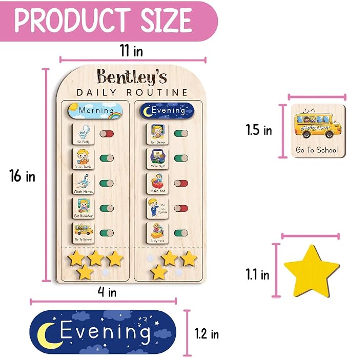 Wooden Chore Chart for Kids Visual Schedule, Routine Chart for Kids, Morning - Image 2