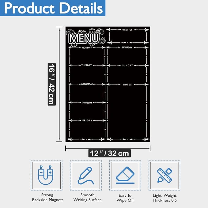Magnetic Menu Board for Fridge, LiebHome Dry Erase Weekly Menu Planner/Family - Image 3