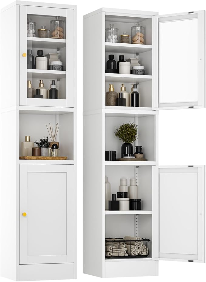 Metal Storage Cabinet with Glass Door, Tall Slim Pantry Organizer with 3 by MetalStorageCabient