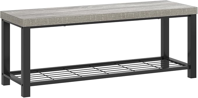 FOLUBAN Entryway Bench, Rustic Wood and Metal Shoe Storage Bench - Image 9