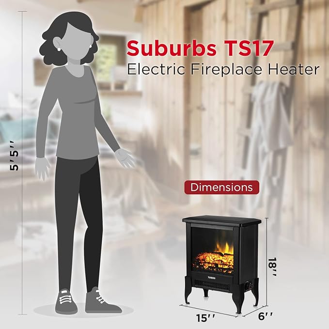 TURBRO Suburbs TS17 Compact Electric Fireplace Stove, 18” Freestanding Stove - Image 6